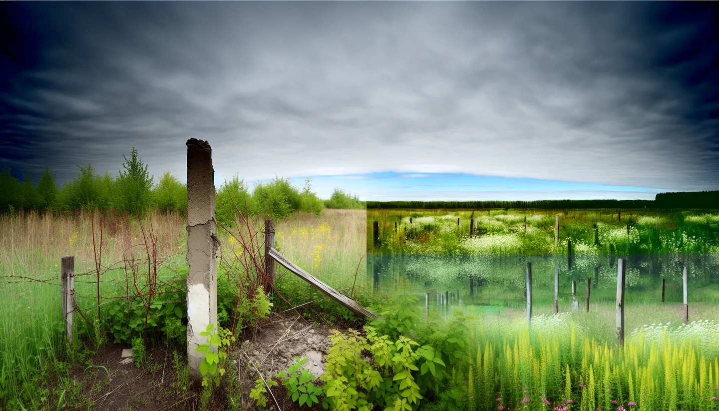 Overgrown inherited land parcel with boundary marker