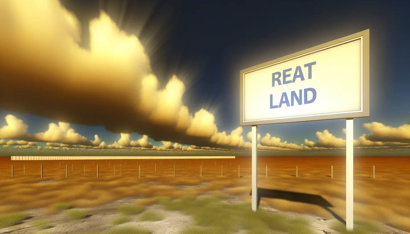 Vacant land parcel with real estate sign at golden hour