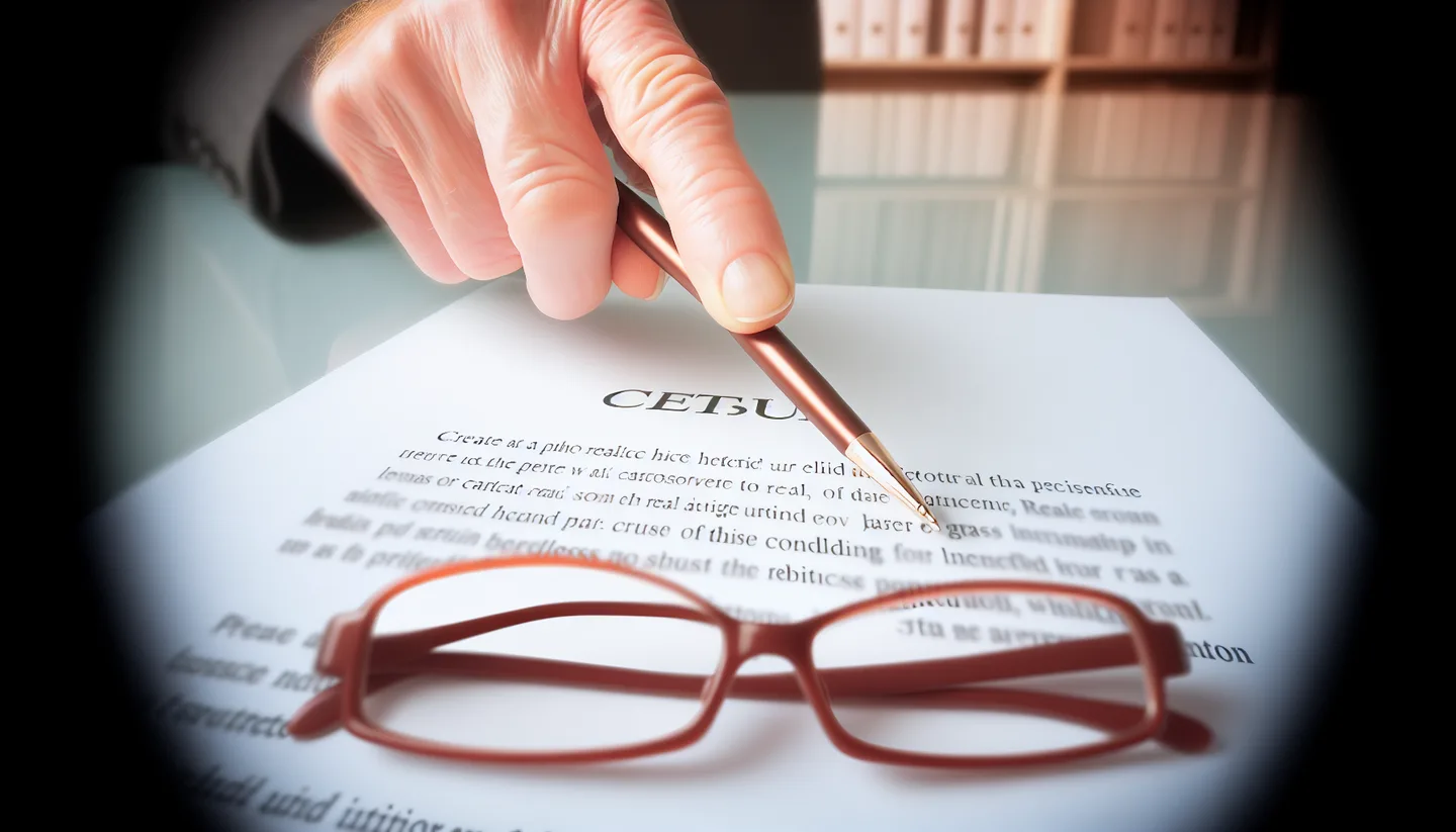Hand pointing to a clause on a real estate contract