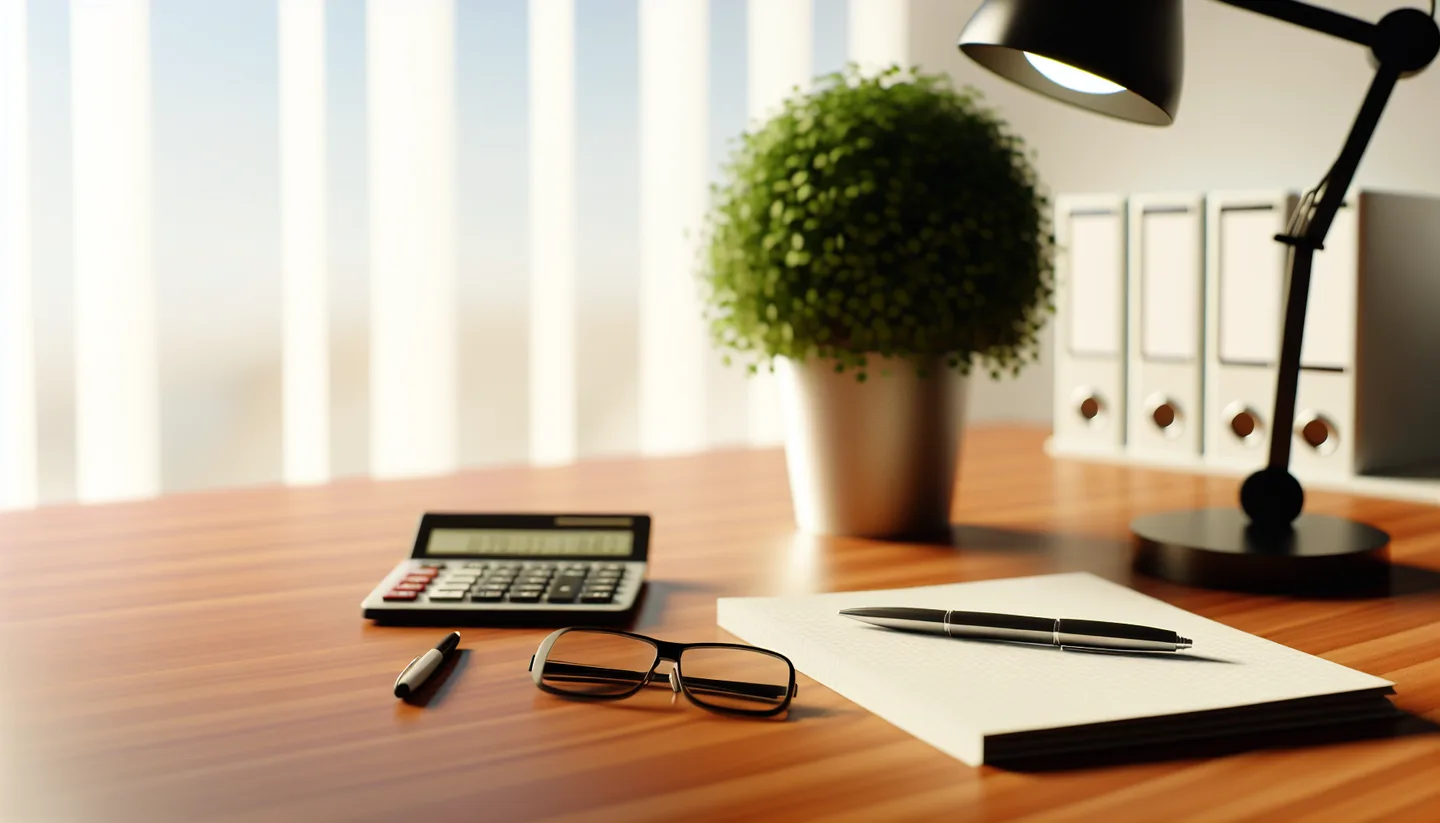 Calculator and property tax forms on a desk for selling land