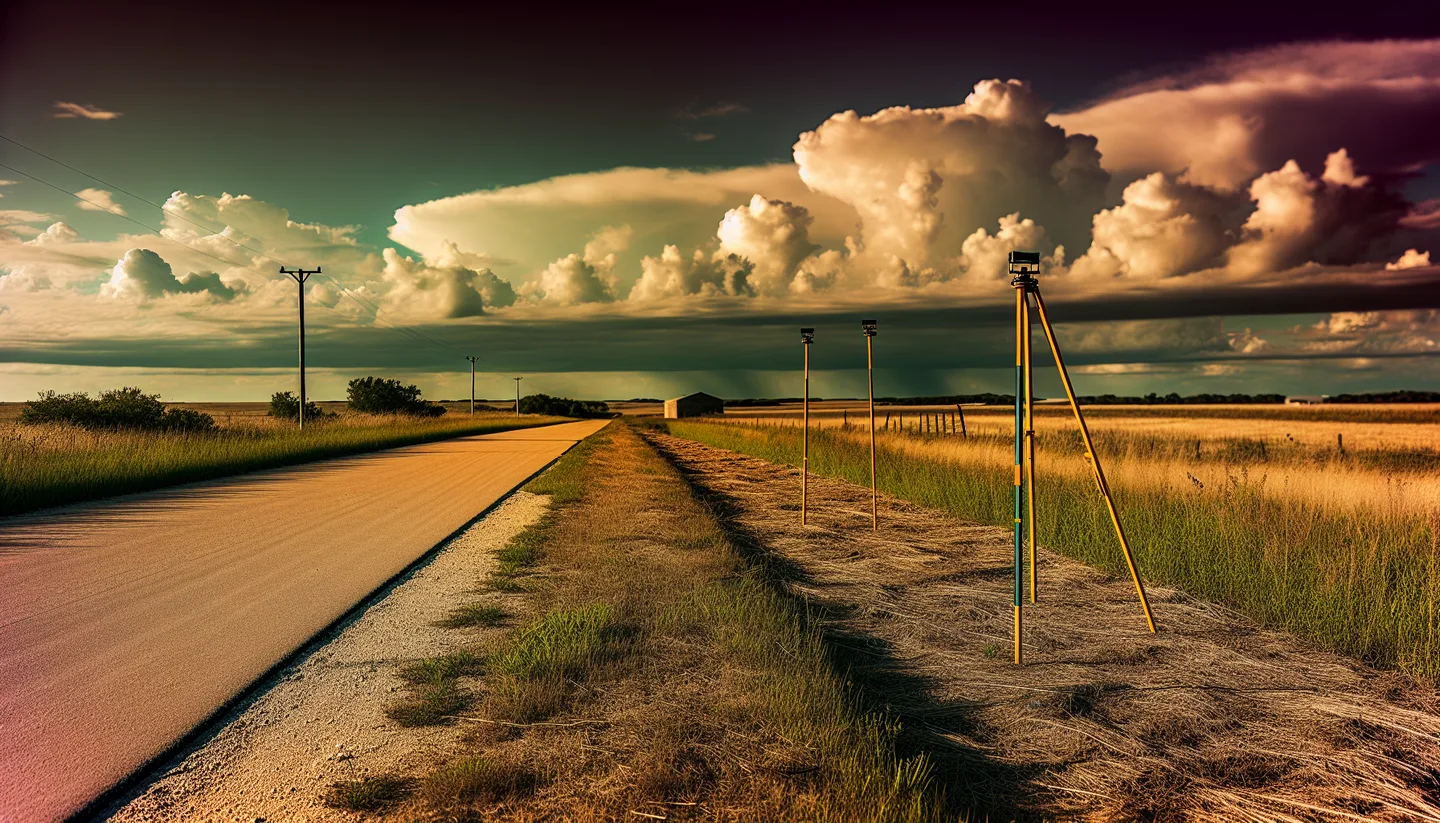 Rural property with survey stakes along a county road