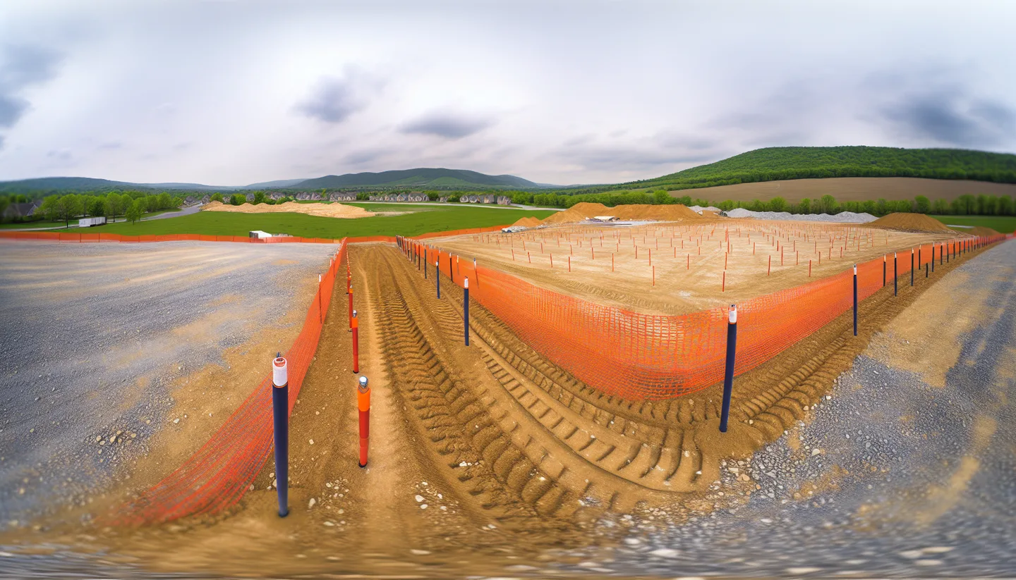 Graded construction lot with utility stakes